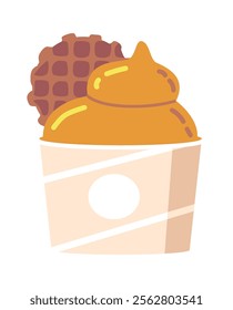 Caramel ice-cream cup with waffle