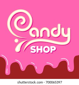 Caramel Inscription Candy Shop. Vector Illustration.