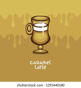 Caramel Latte. Vector illustration. Menu and logo design. Traditional sweet drink.