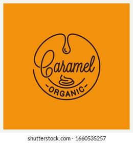 Caramel logo. Round linear logo of caramel on yellow background