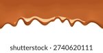Caramel melt drips with glossy texture. Vector background with toffee caramel realistic melt and dripping flow