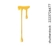 Caramel melting, dripping down with thin sugar streams. Maple liquid syrup leaking. Amber gold bee honey fluid flowing, drops, trickles. Flat graphic vector illustration isolated on white background.