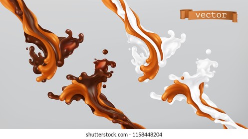 Caramel Milk And Chocolate. Splash 3d Vector