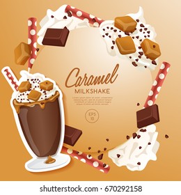Caramel Milkshake in Cocktail Jar : Vector Illustration