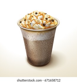 Caramel Mocha Cocoa Smoothie Element, Freeze Iced Drink With Cream, Chocolate Beans And Caramel Topping, 3d Illustration For Design Uses