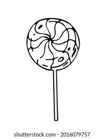 Caramel on a stick. Caramel stripes. Element for autumn decorative design, halloween. Vector on a white background. 