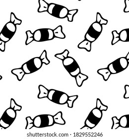 Caramel pattern on a white background. Hand-drawn caramel candies. Vector illustration.