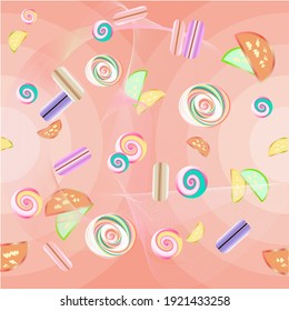 Caramel pattern. Sweet elements of marshmallow color will appeal to children and adults

