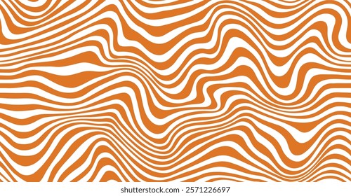 Caramel peanut swirl pattern background. Vector abstract wavy distorted ornament with beige and white stripes. Sweet candy dessert psychedelic texture. Dynamic caramel backdrop with optical illusion