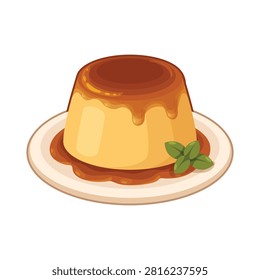 Caramel pudding isolated on white background. Editable EPS vector illustration for dessert menu and cafe branding.