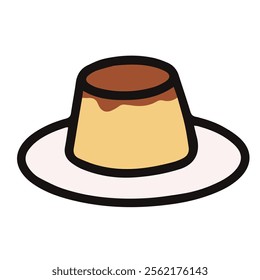 caramel pudding, sweet dessert with caramel on the top, sweet tooth doodle drawing, isolated on white background