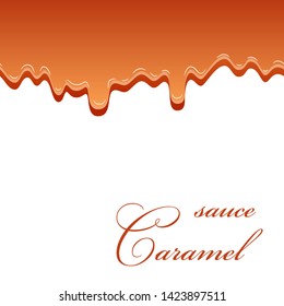 Caramel sauce seamless pattern. 3d caramel drop liquid isolated white background. Splash flow syrup border. Sweet cream design. Realistic melt candy food. Tasty drip dessert Vector illustration