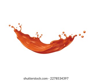 Caramel sauce wave splash, toffee syrup or sweet fudge cream flow with splatter, realistic vector. Sweet caramel sauce or candy syrup and chocolate butter splashing in long wave swirl and drips