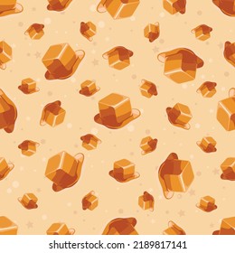 Caramel seamless background with candy pattern. Sweets cartoon wallpaper for different wrapping paper prints. Textile texture for children party