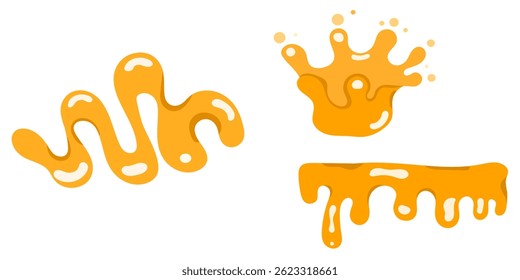 Conjunto de caramelo com textura de fusão suave, mancha e pingando formas sobremesa conceito de cobertura