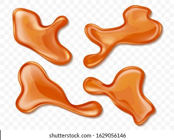 Caramel splashes isolated on transparent background. Spilled caramel sauce.