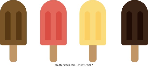 caramel spread, strawberry, vanilla, chocolate ice cream popsicles vector