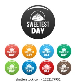 Caramel sweet day icons set 9 color vector isolated on white for any design