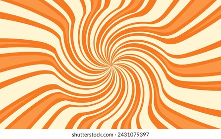 Caramel swirl background in orange color. Cream lollipop pattern. The striped stream twists.