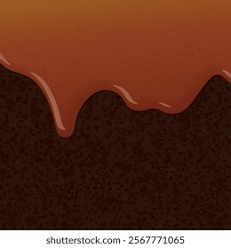 Caramel syrup pouring on browine cake texture square background graphic illustration.