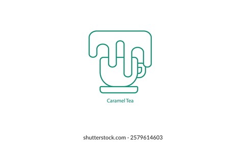 Caramel Tea Icon Vector Design with Warm Cup and Caramel Drizzle