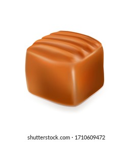 Caramel Toffee Candy Delicious Chewy Cube Vector. Piece Of Corrugated Pastry Toffee Golden Butterscotch Dessert. Home Made Food Recipe. Culinary Tasty Snack Mockup Realistic 3d Illustration