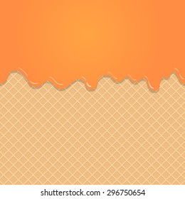 Caramel vanilla Melted  on Wafer Background. Vector Illustration