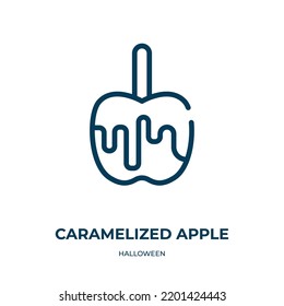 Caramelized apple icon. Linear vector illustration from halloween collection. Outline caramelized apple icon vector. Thin line symbol for use on web and mobile apps, logo, print media.