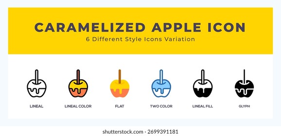 Conjunto de ícone de maçã caramelizada. ilustração vetorial.