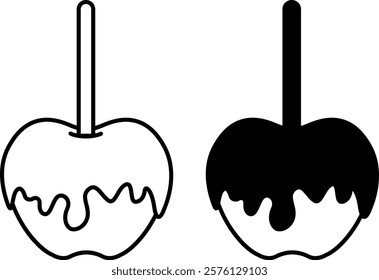 Caramelized Apple Icons. Black and White Vector Icons. Festive Dessert, Delicious Food. Brazilian Carnival Concept