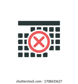 Carantine covid-19 calendar icon. stay home icon. Calendar Page time management icon with cross. Days off. Stock Vector illustration isolated on white background.