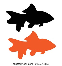 Carassius auratus black silhouette (goldfish) vector, on white background.