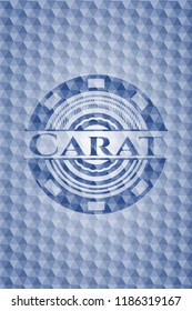 Carat blue badge with geometric pattern.
