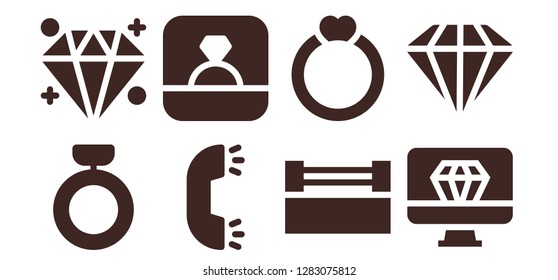  carat icon set. 8 filled carat icons. Simple modern icons about  - Ring, Diamond