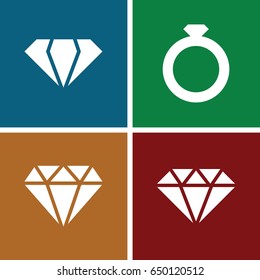 Carat icons set. set of 4 carat filled icons such as gem, diamond