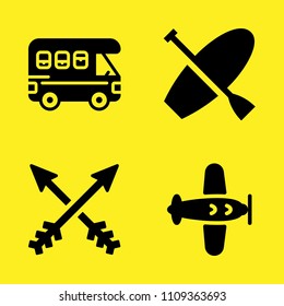 caravan, arrows, surf and aeroplane vector icon set. Sample icons set for web and graphic design