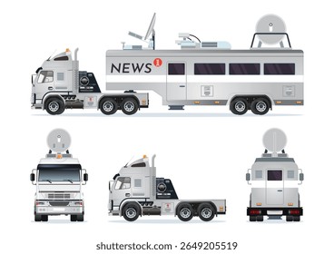 Caravana de transmissão de escritório semicaminhão carro satélite transmissão veículo vetor ilustração
