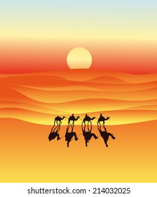 Caravan of camels in the desert