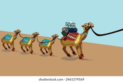 A caravan of camels passing through the desert