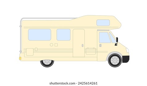 Caravan, camper trailer. Road trip on outdoor vacation. Summer holiday journey. Motorhome car. Vector flat illustration.