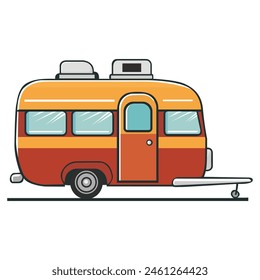 Caravan, camper trailer for summer traveling RV, recreational vehicle, van, motorhome. Flat vector illustration isolated on white background