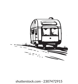 Caravan or camper van digital drawing vector ilustration