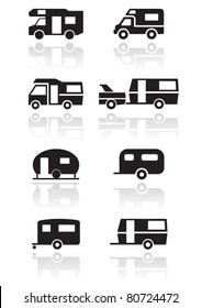 Caravan or camper van symbol vector illustration set.