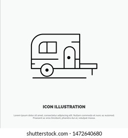 Caravan, Camping, Camp, Travel Vector Line Icon