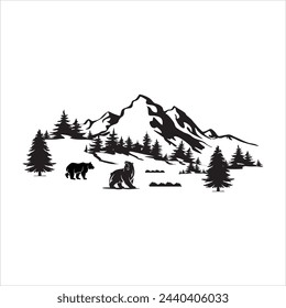 caravan camping, tree, mountain vector Silhouette