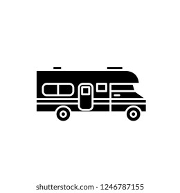 Caravan car black icon, vector sign on isolated background. Caravan car concept symbol, illustration 