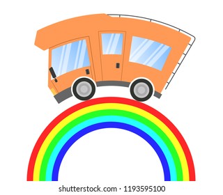 Caravan car comfort travel on holiday and rainbow