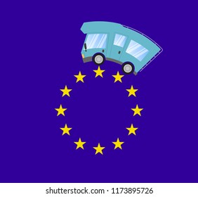 Caravan car confort travel on holiday, speed motion, states European Union