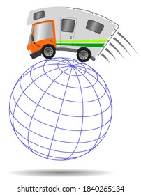 Caravan car confort travel on holiday and globe, speed motion