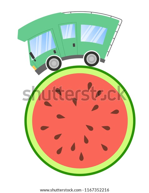 Caravan car confort travel on holiday, speed motion
and melon
